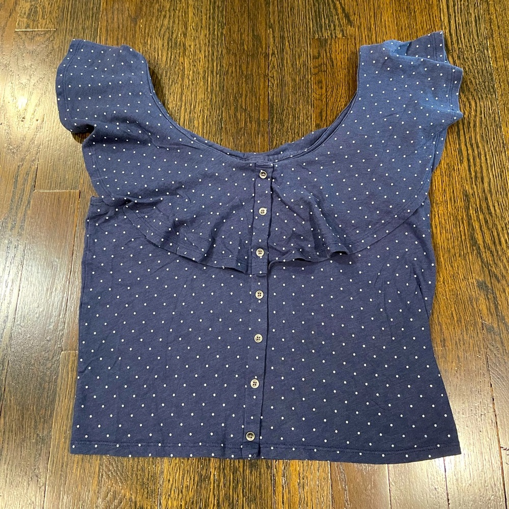 American Eagle Outfitters women’s polka dot navy blue ruffled blouse (medium)